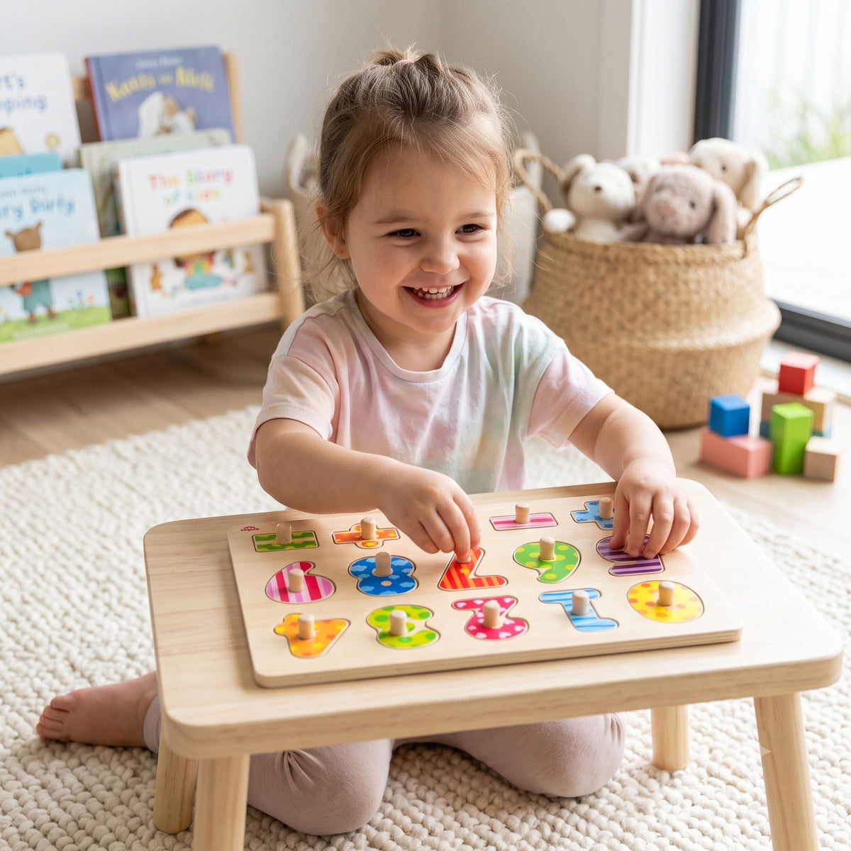 TOOKY TOY Medinė Skaičių Dėlionė su Rankenėlėmis, 16 dalių