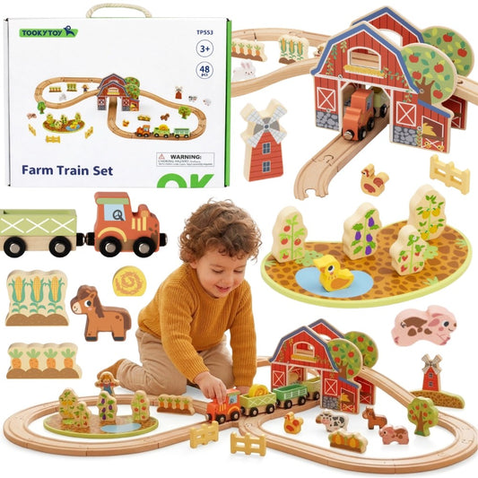 TOOKY TOY Medinis Ūkio Traukinio Rinkinys 48 detalės