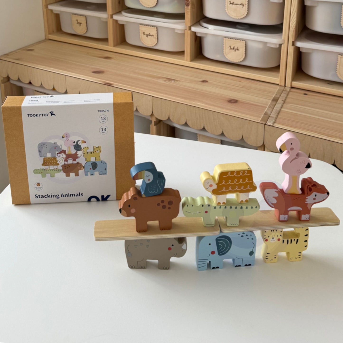 TOOKY TOY Medinės kaladėlės Gyvūnų bokšto statyba (Montessori), 13 dalių – vaizdas 3