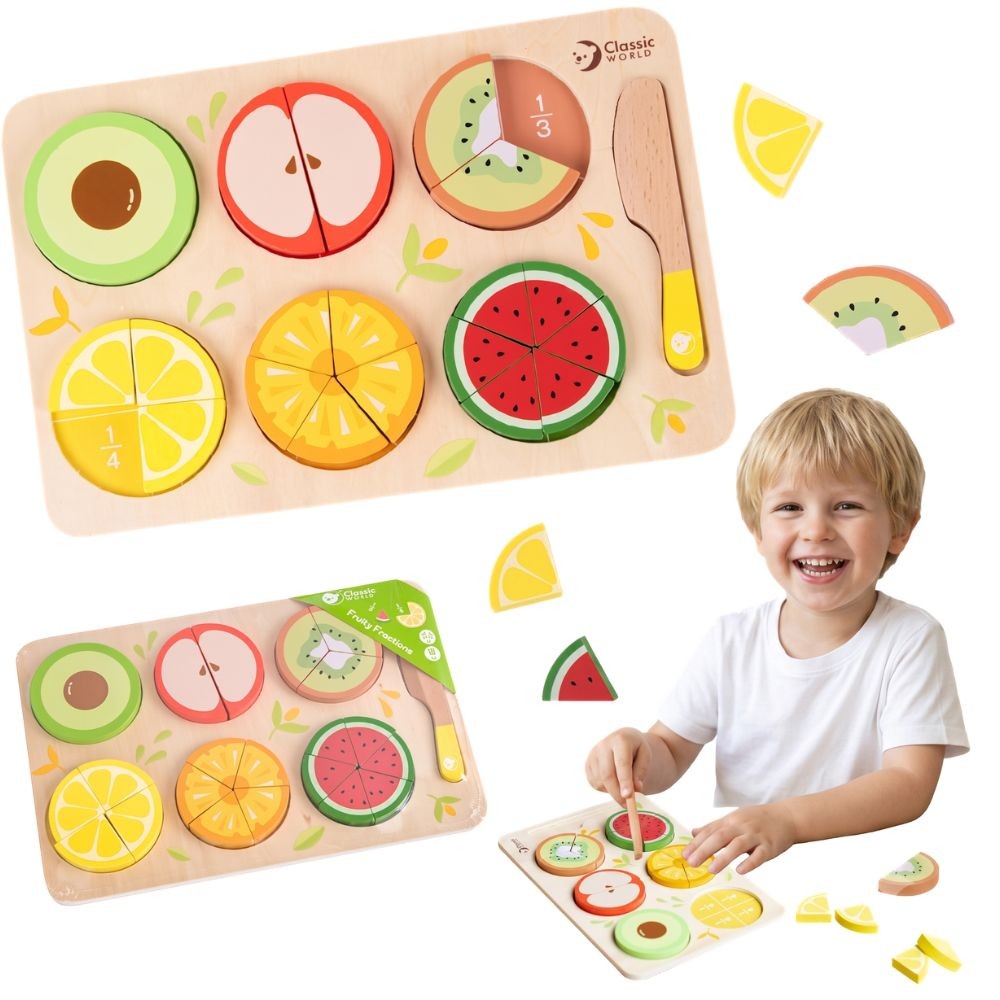 CLASSIC WORLD Medinių Vaisių Pjaustymo Rinkinys Montessori 23 vnt.