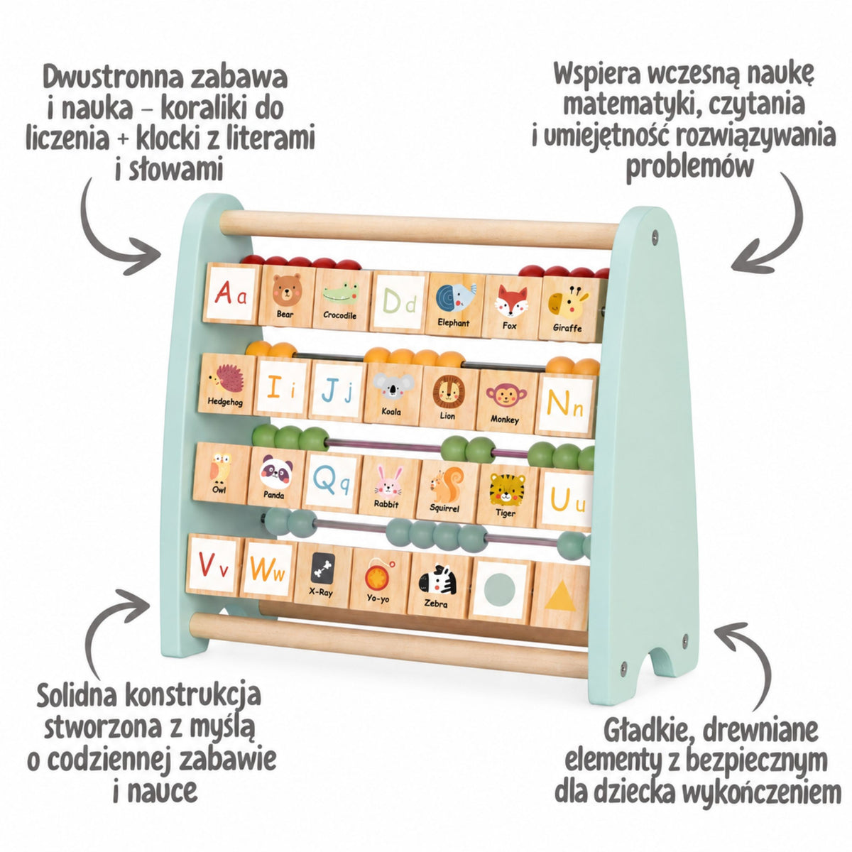 TOOKY TOY Dvipusis Medinis Skaitliukas su Abėcėle