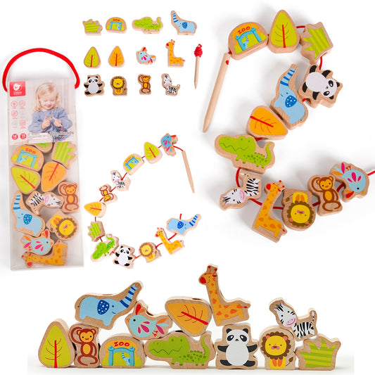 CLASSIC WORLD Medinės vėrimo kaladėlės „ZOO“, 13 elementų – pagrindinis vaizdas