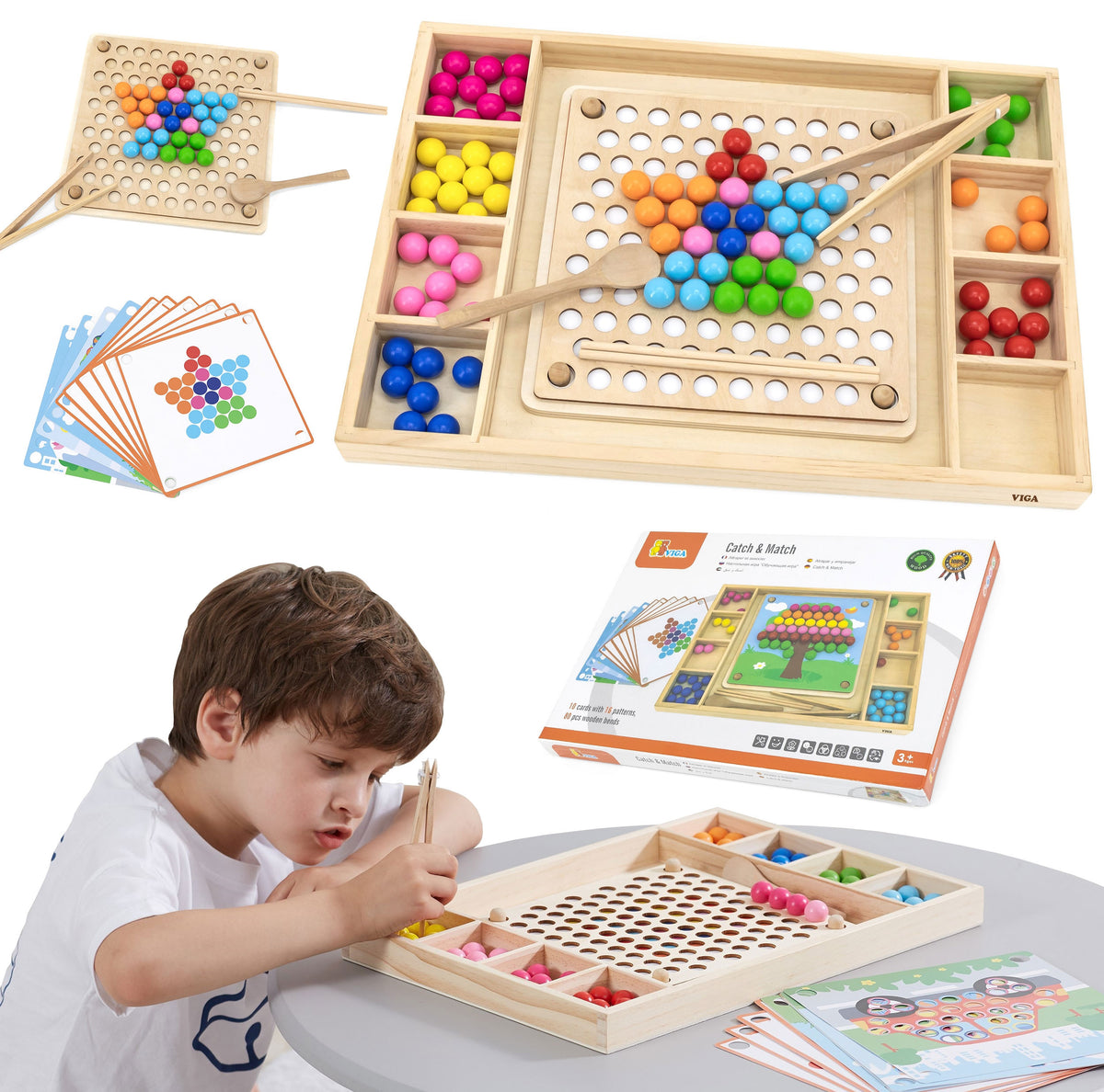 VIGA Medinis Rutuliukų Gaudymo Montessori Žaidimas