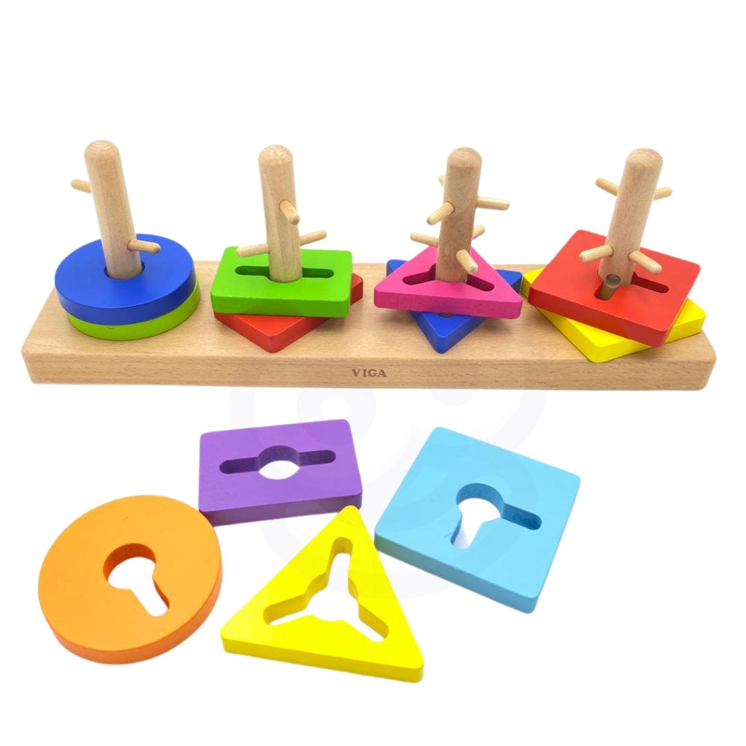 VIGA medinės kaladėlės su formų rūšiuokle Montessori – vaizdas 5