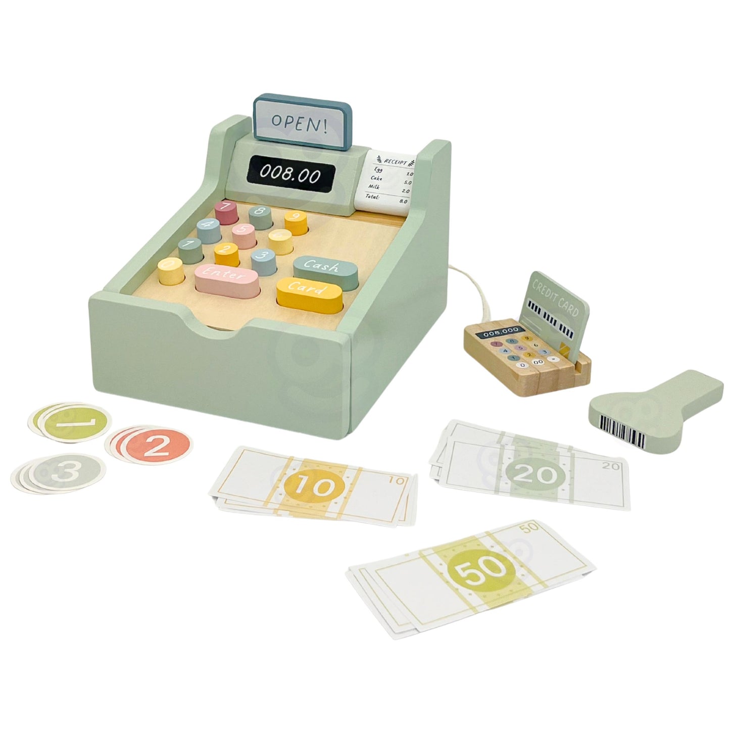 WOOPIE GREEN Edukacinis medinis kasos aparatas su priedais – vaizdas 2