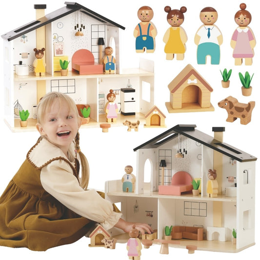 TOOKY TOY Medinis Lėlių Namas su Šeima ir Priedais 20 vnt.