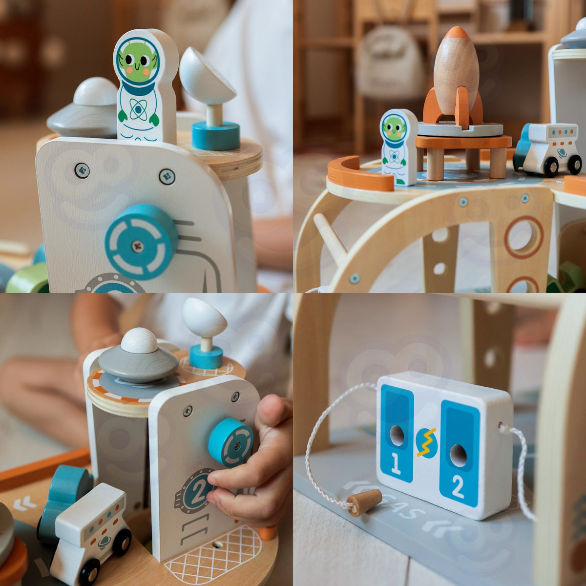 TOOKY TOY Medinė Kosminė Parkavimo Stotelė su Rakete