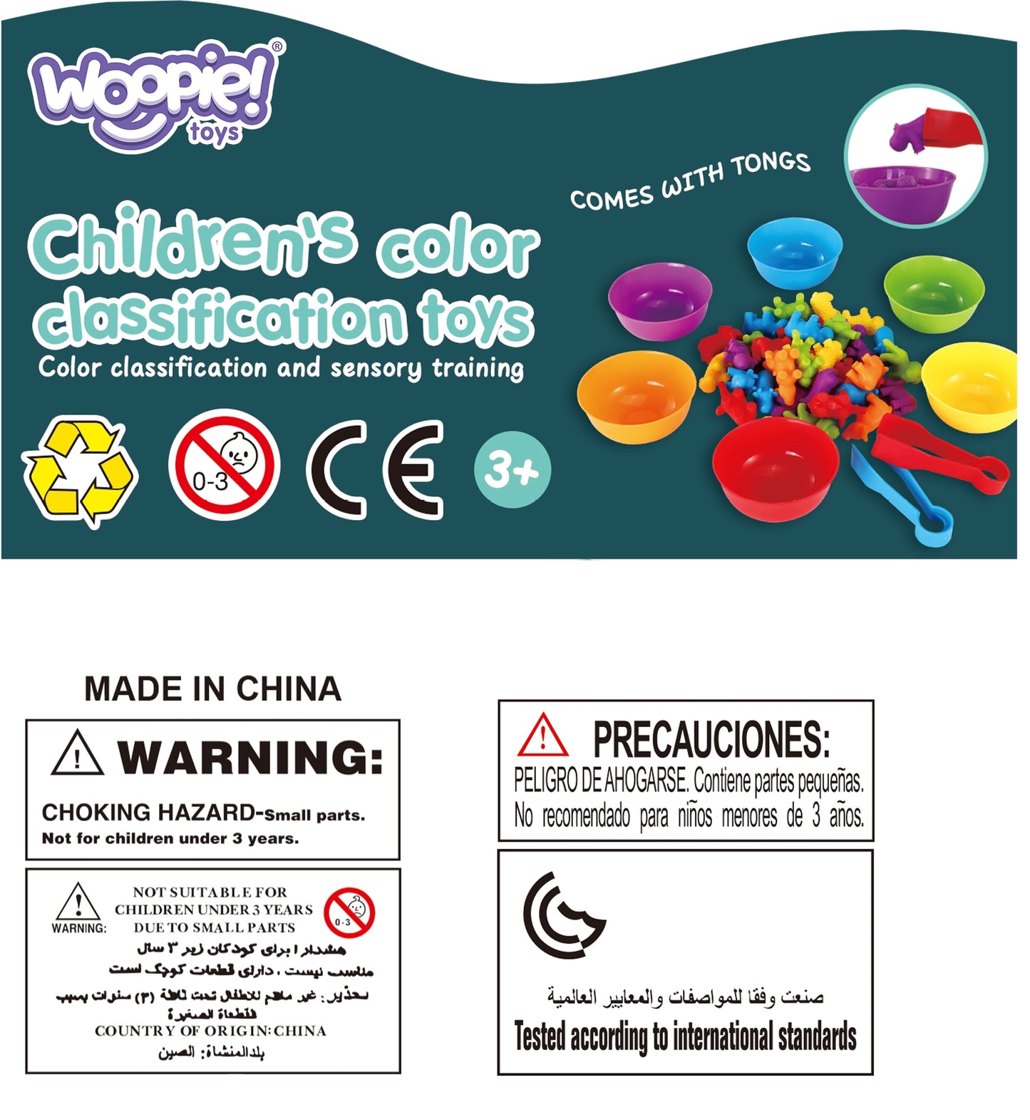 WOOPIE Edukacinis Montessori Skaičiavimo ir Spalvų Rūšiuoklio Rinkinys „Gyvūnai“, 83 el, su silikoninėmis formelėmis ir pagaliukais – vaizd