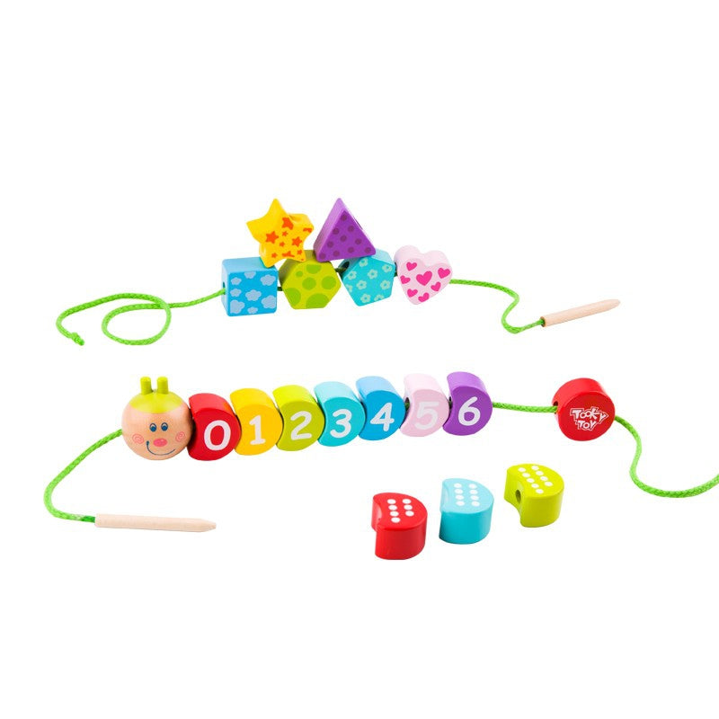 TOOKY TOY Medinės vėrimo kaladėlės Vikšras, 20 dalių, Skaičiavimo mokymasis – vaizdas 2