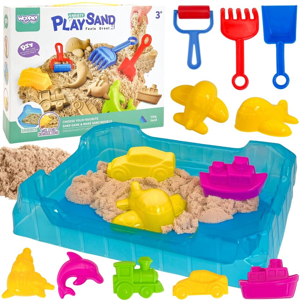 WOOPIE Kinetic Sand 0,5 kg Rinkinys su Formelėmis ir Stalu