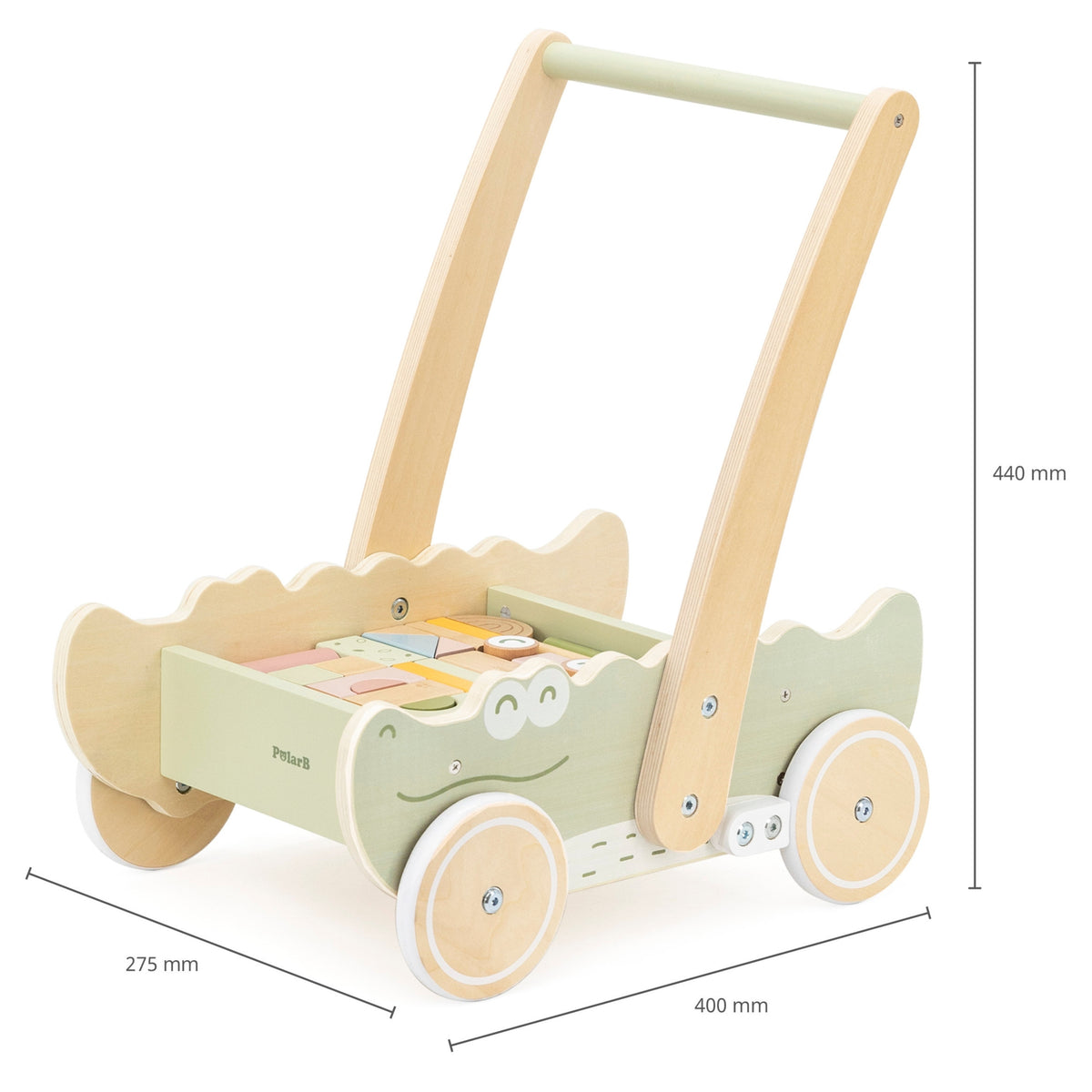 Viga Wooden Pusher Trolley – medinis vaikštynas Krokodilas