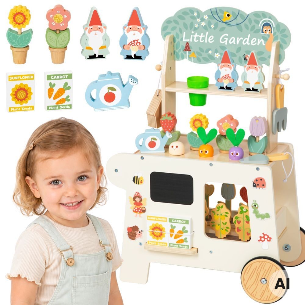 TOOKY TOY Montessori medinis sodo vežimėlis su priedais, 57 d.