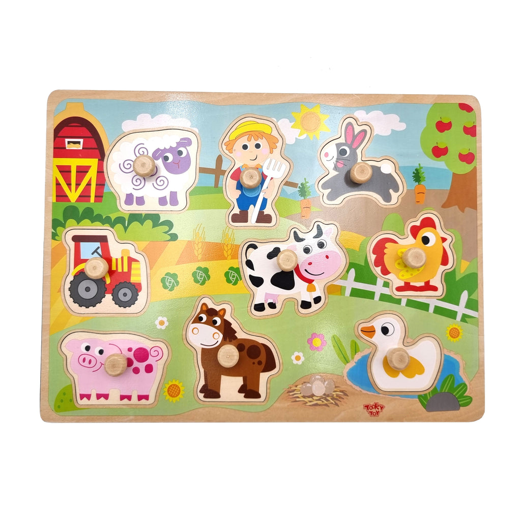 WOOPIE GREEN Medinė Montessori Dėlionė Ūkis su Kaišteliais 9 el.