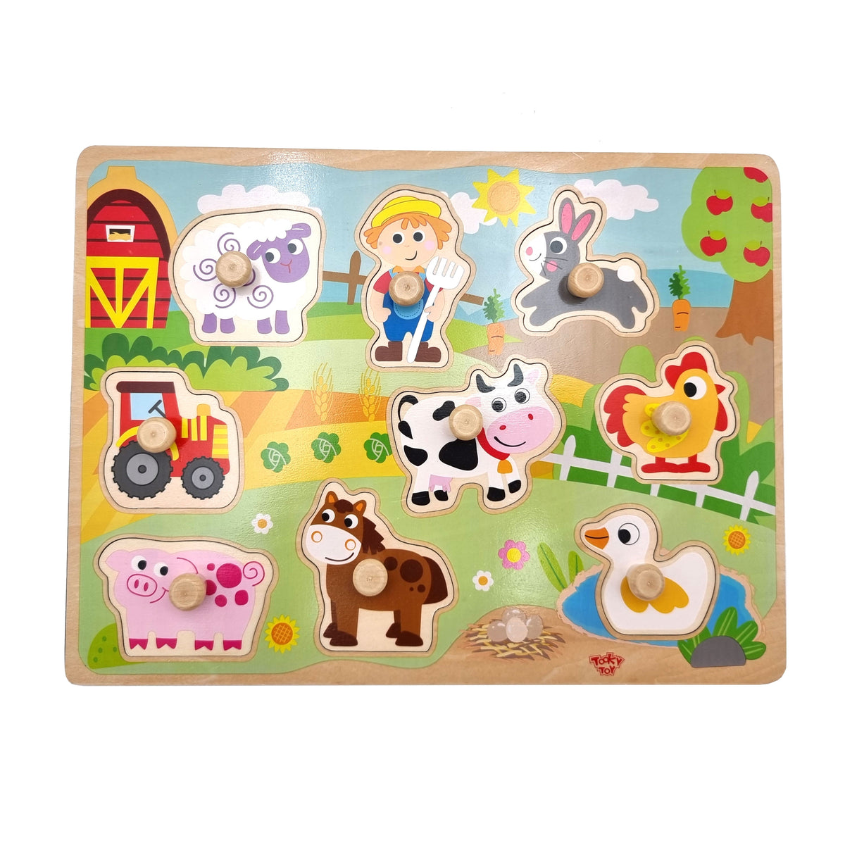WOOPIE GREEN Medinė Montessori Dėlionė Ūkis su Kaišteliais 9 el.