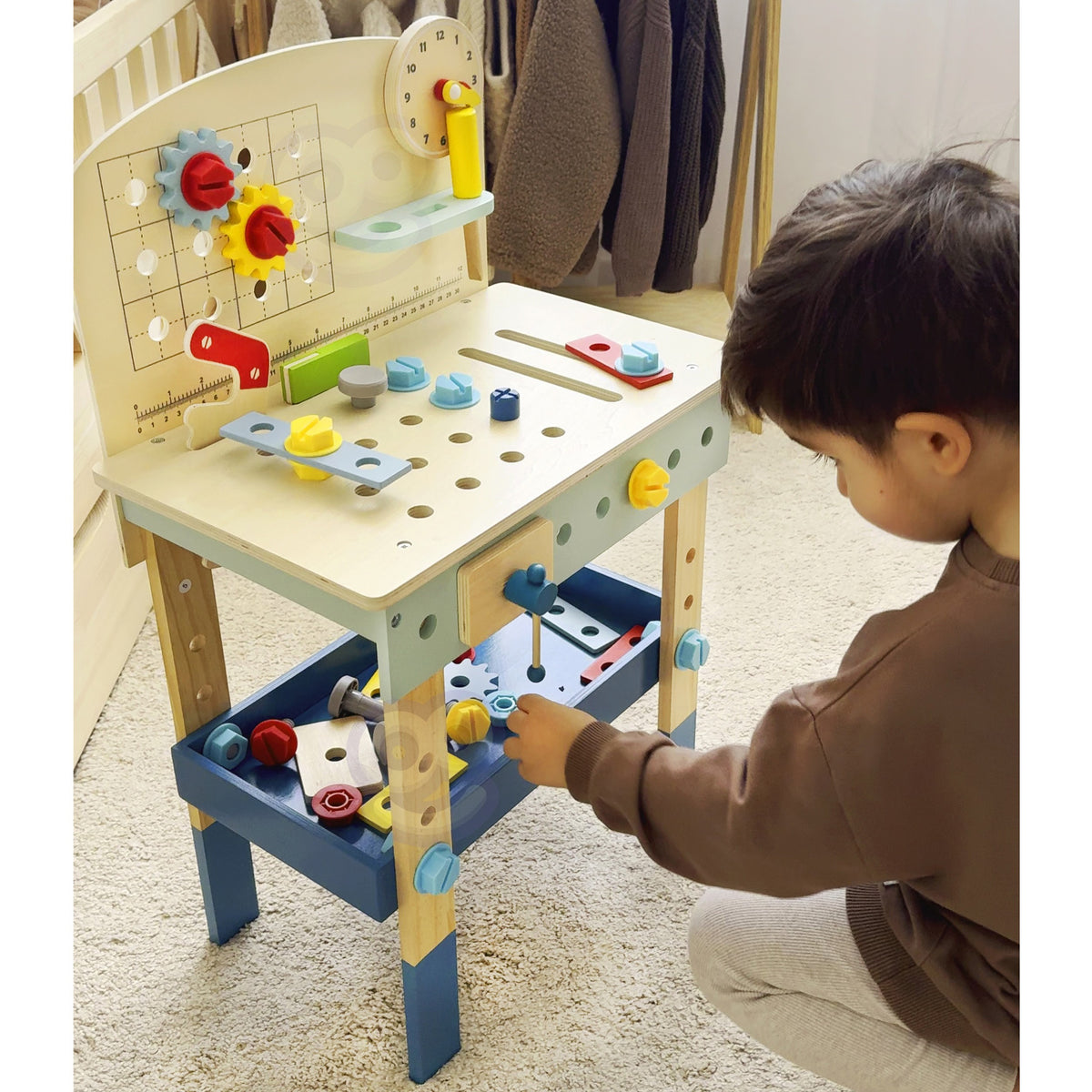 TOOKY TOY Medinis DIY Dirbtuvių Stalas Vaikams 48 Detalės