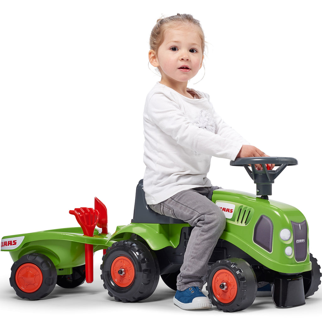 FALK Traktorius-paspirtukas Baby Claas, žalias, su priekaba ir priedais (nuo 1 metų) – vaizdas 9