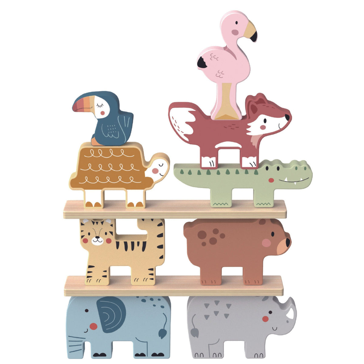 TOOKY TOY Medinis bokšto konstruktorius su gyvūnais Montessori 13 dalių