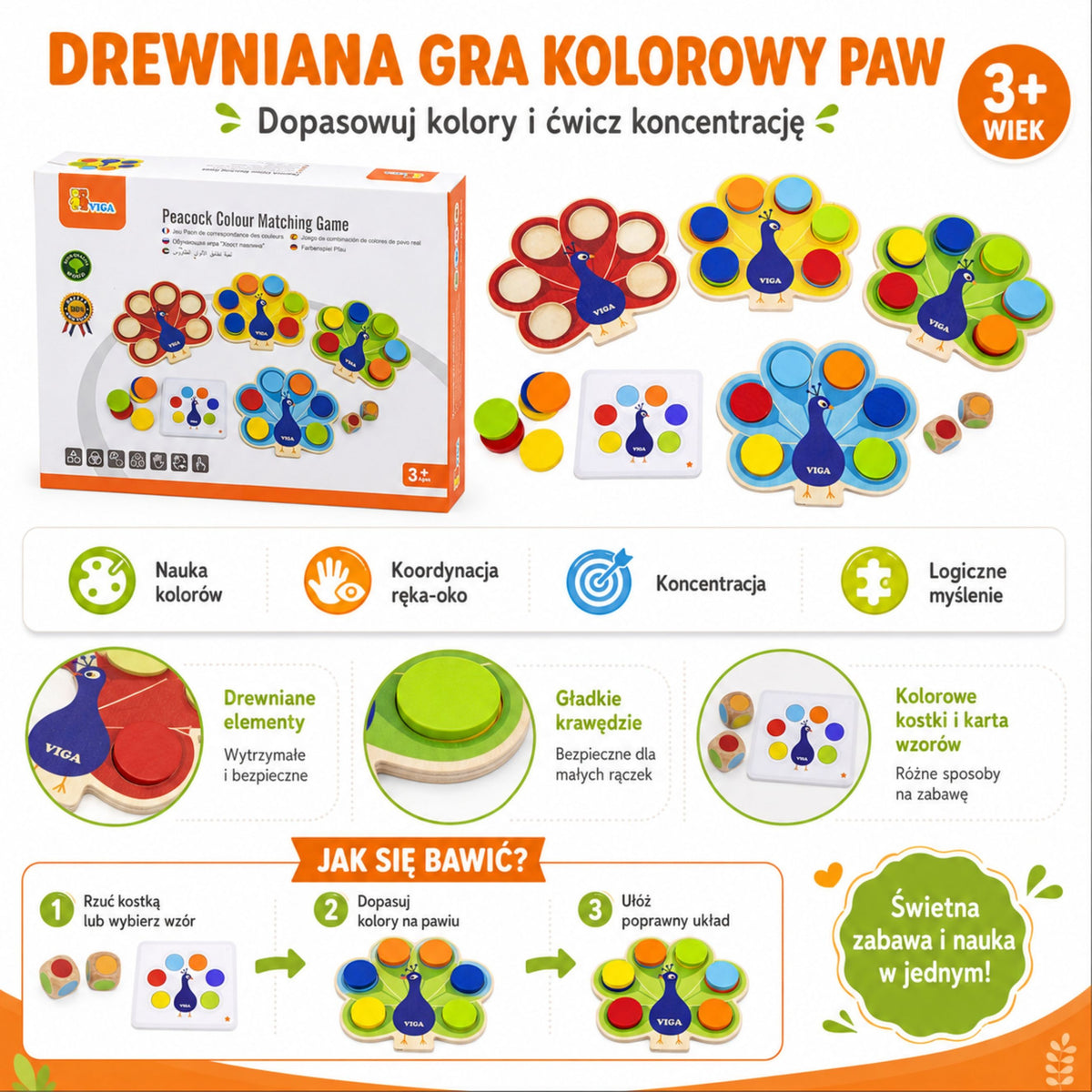 Viga Medinis Spalvų Derinimo Žaidimas Povo Uodega + Kortelės