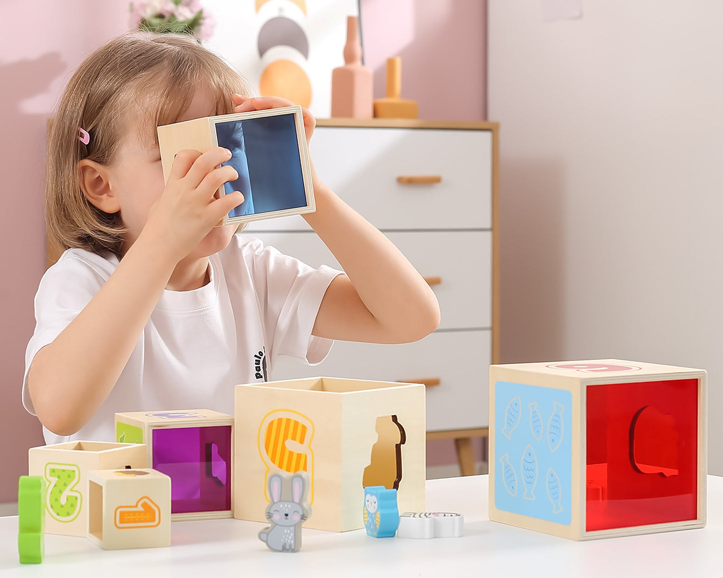 VIGA Medinių Kaladėlių Piramidė Rūšiuoklis Montessori 6 vnt.