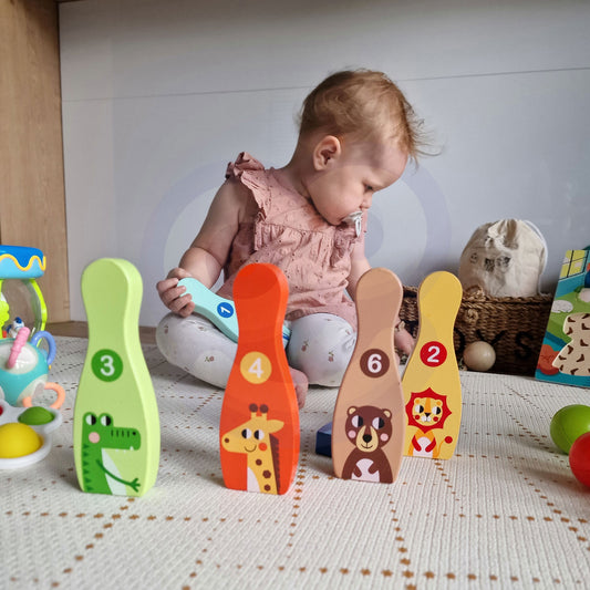 TOOKY TOY Mediniai vaikiški krėgliai (boulingas) 6 vnt su kamuoliu – pagrindinis vaizdas