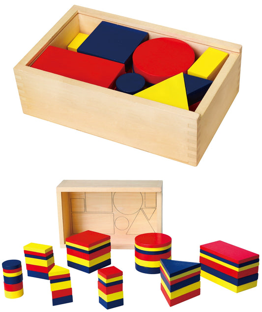 VIGA Mediniai Dienes kaladėliai Geometrinės figūros Montessori 48 vnt.