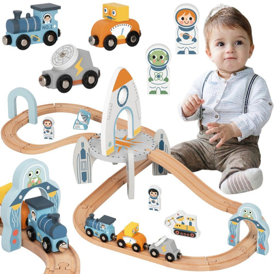 TOOKY TOY Medinis Kosminis Traukinių Bėgių Rinkinys Vaikams
