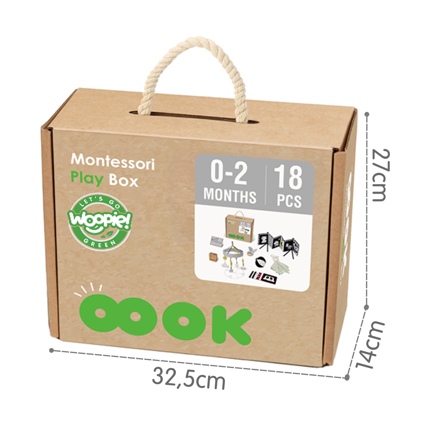 WOOPIE GREEN XXL Montessori edukacinis sensorinis rinkinys 7in1 (18 dalių, 0–2 mėn, FSC) – vaizdas 7