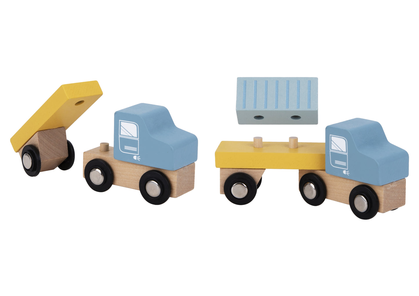 TOOKY TOY Medinis 4in1 rinkinys: XL uosto kranas, laivas, sunkvežimis ir traukinukas su magnetais – vaizdas 3