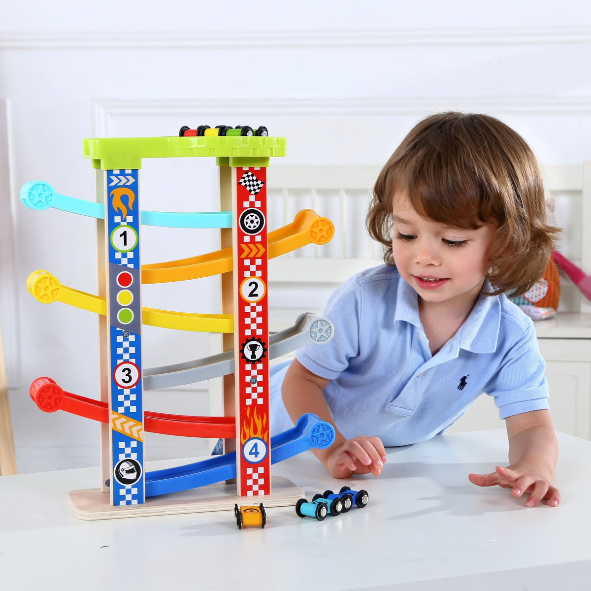 TOOKY TOY Spalvotas trasos kaskadinis takelis mašinėlėms