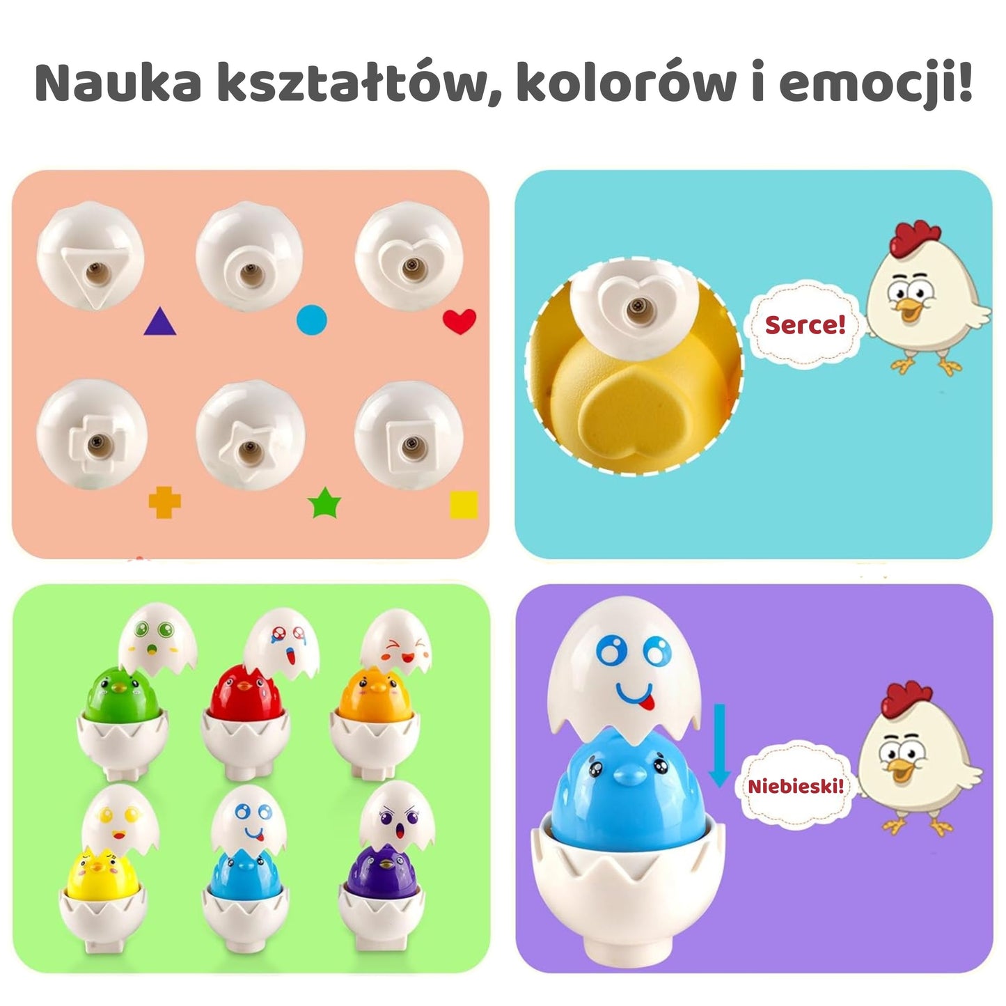 WOOPIE Montessori formų rūšiuoklis-dėlionė „Linksmos vištelės kiaušiniai“ su garsu, 6 vnt – vaizdas 3
