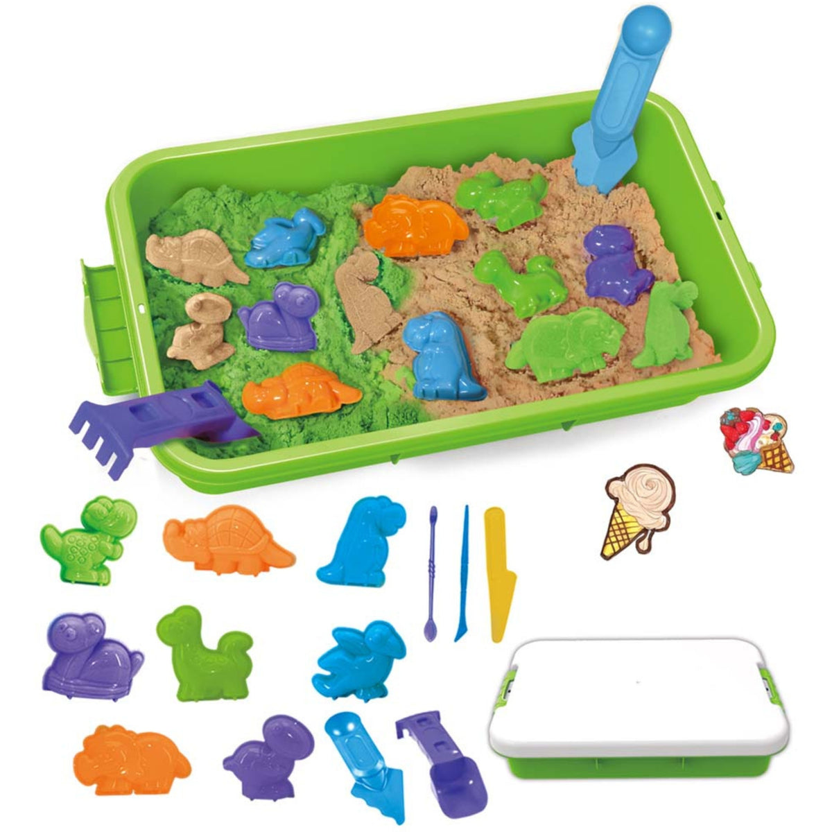 WOOPIE Kinetic Sand 1,5 kg ZOO Safari Rinkinys su Formelėmis