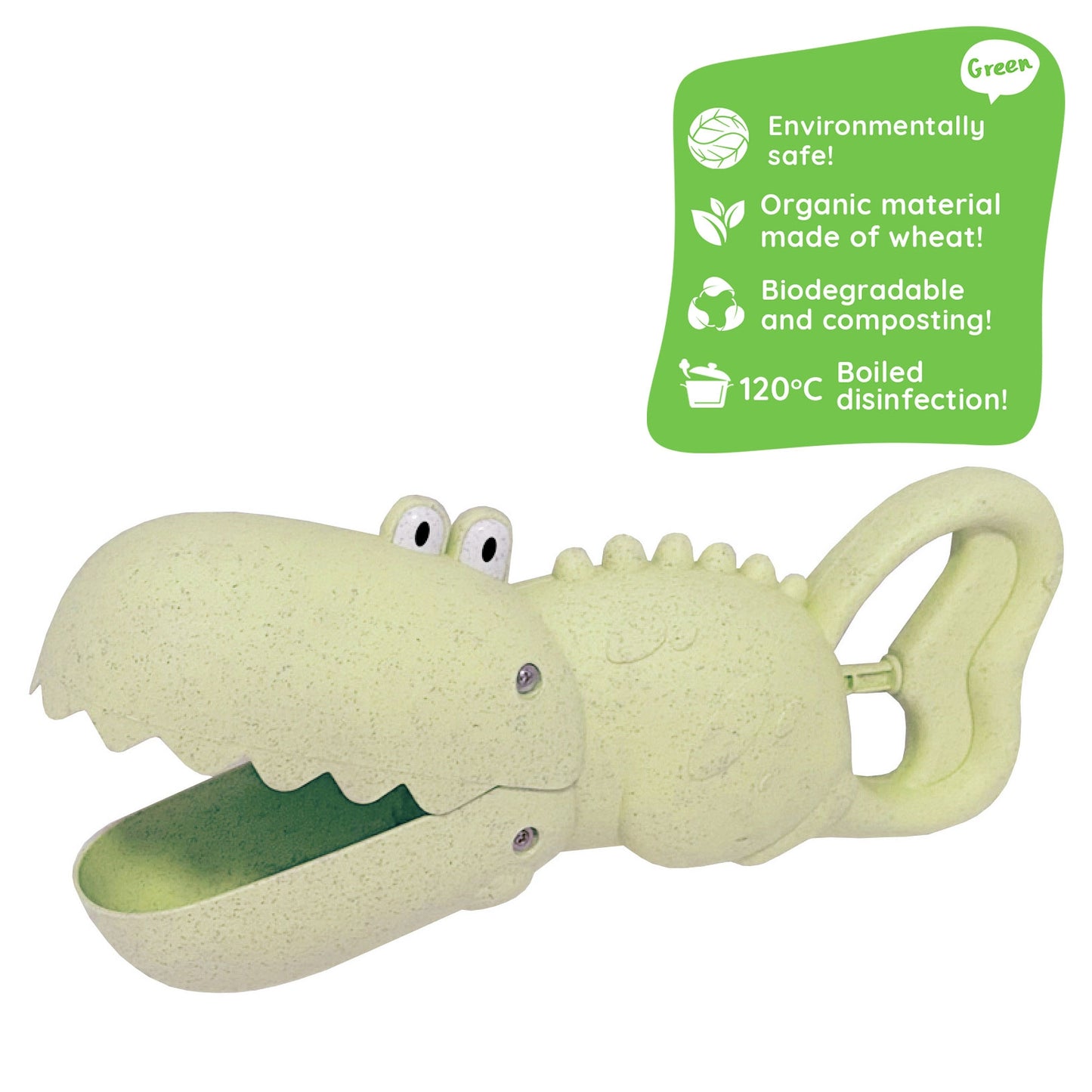 WOOPIE GREEN Krokodilo kastuvėlis smėliui ir vandeniui, žalias, iš biologiškai skaidžios organinės medžiagos – vaizdas 5