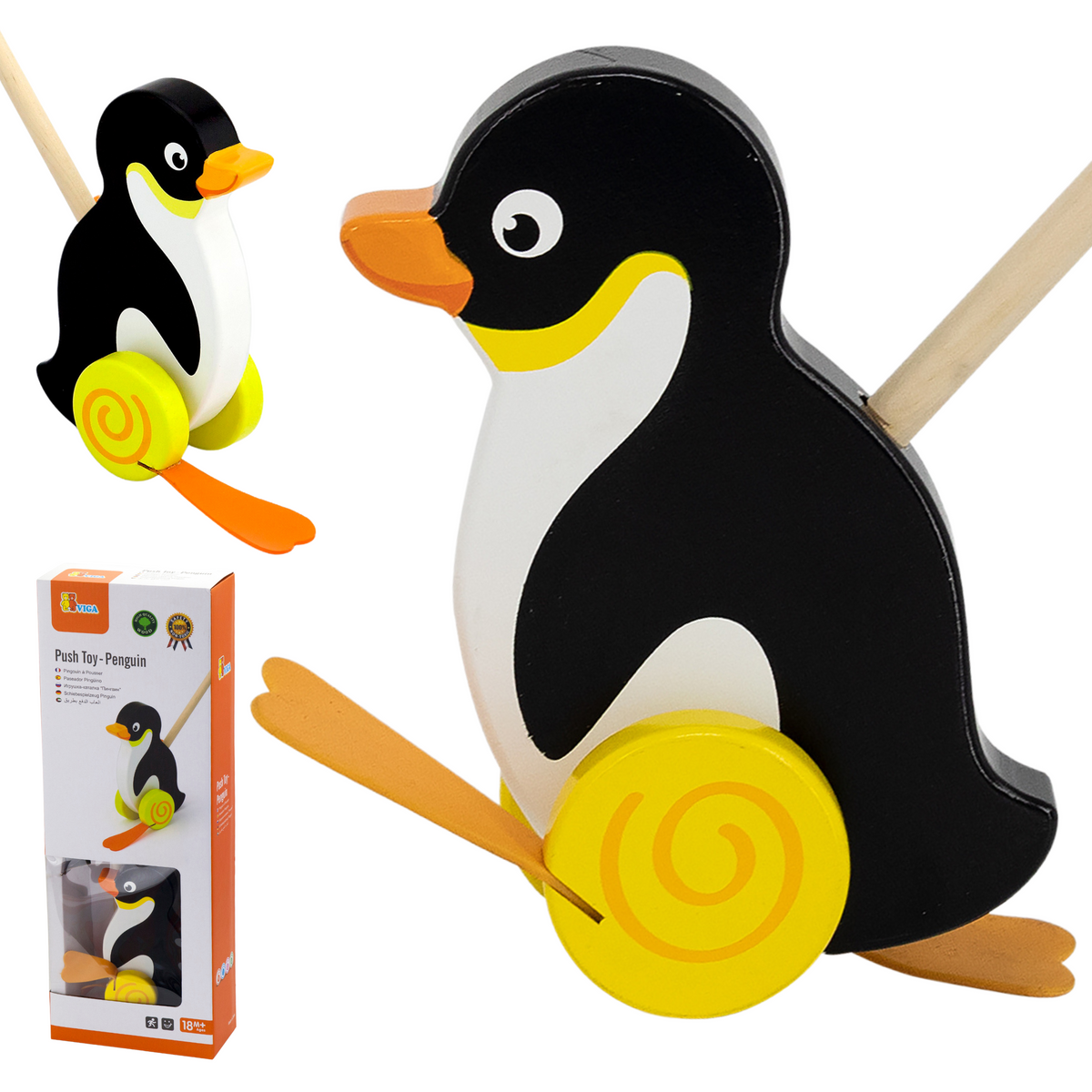 Viga Toys Medinis Stumdukas Pingvinas ant Lazdelės Vaikams