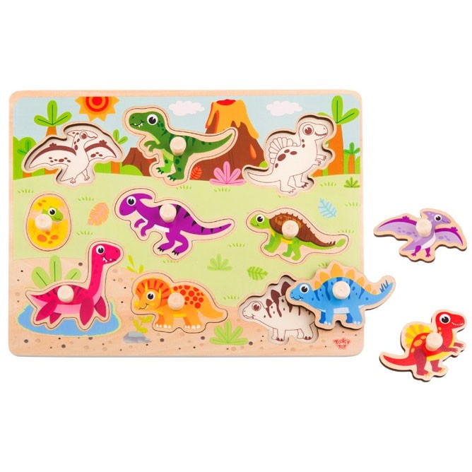 TOOKY TOY Medinė Montessori Dėlionė su Dinozaurais 10 vnt.