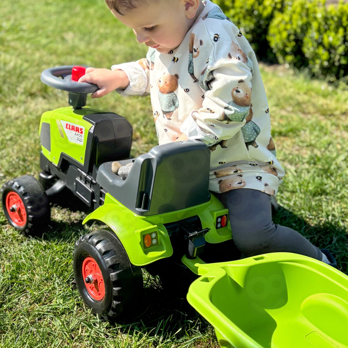 FALK Baby Claas Axos 310 Žalias Minitraktoris su Priekaba, nuo 1 m.