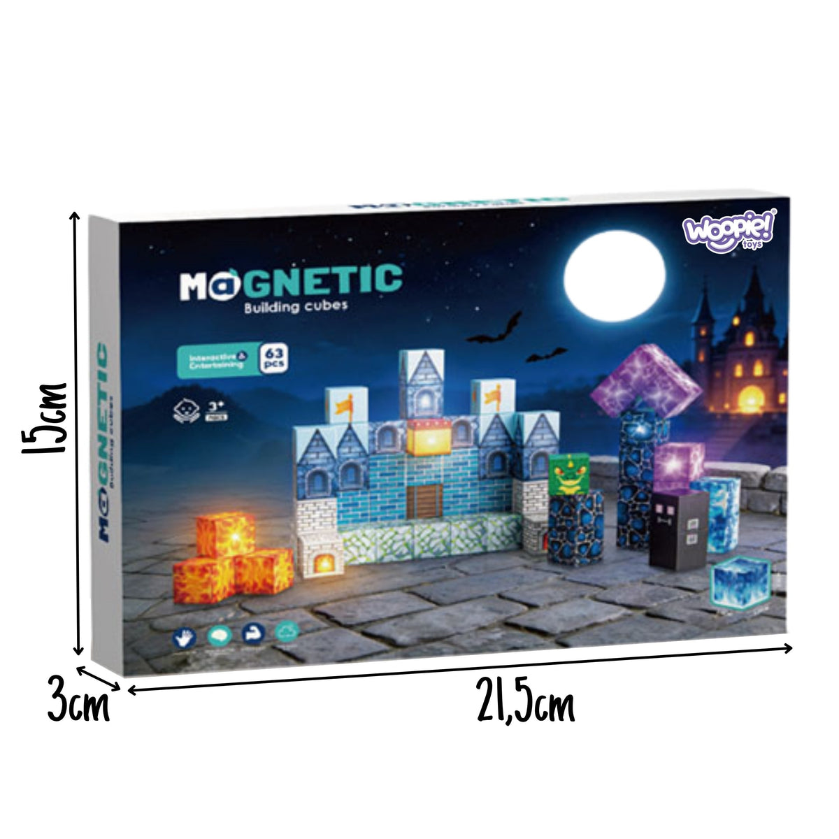 WOOPIE Magnetinės kaladėlės Pikselinė Pilis 64 vnt.