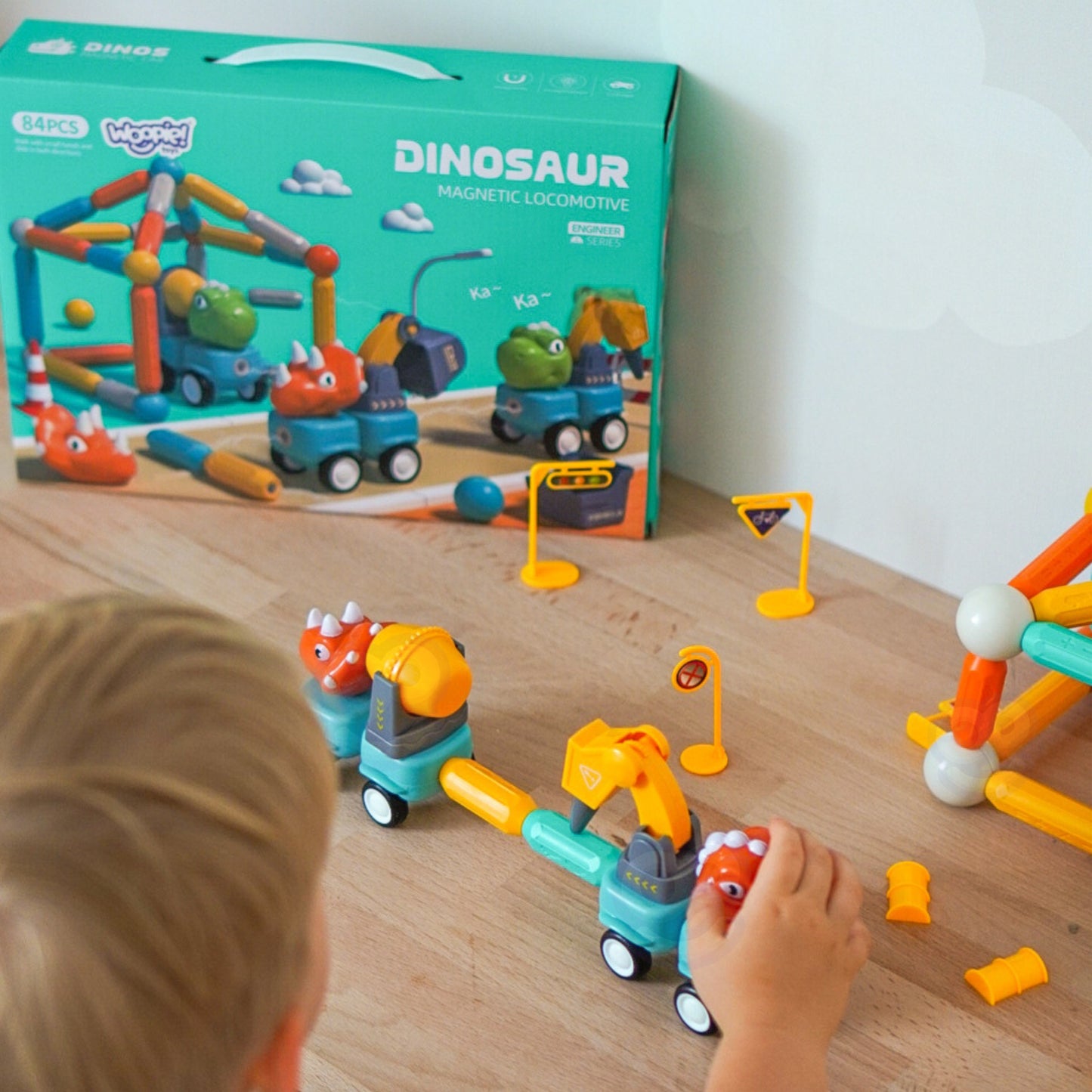 WOOPIE Magnetiniai Blokeliai su Dinozaurais 84 vnt. Konstruktorius