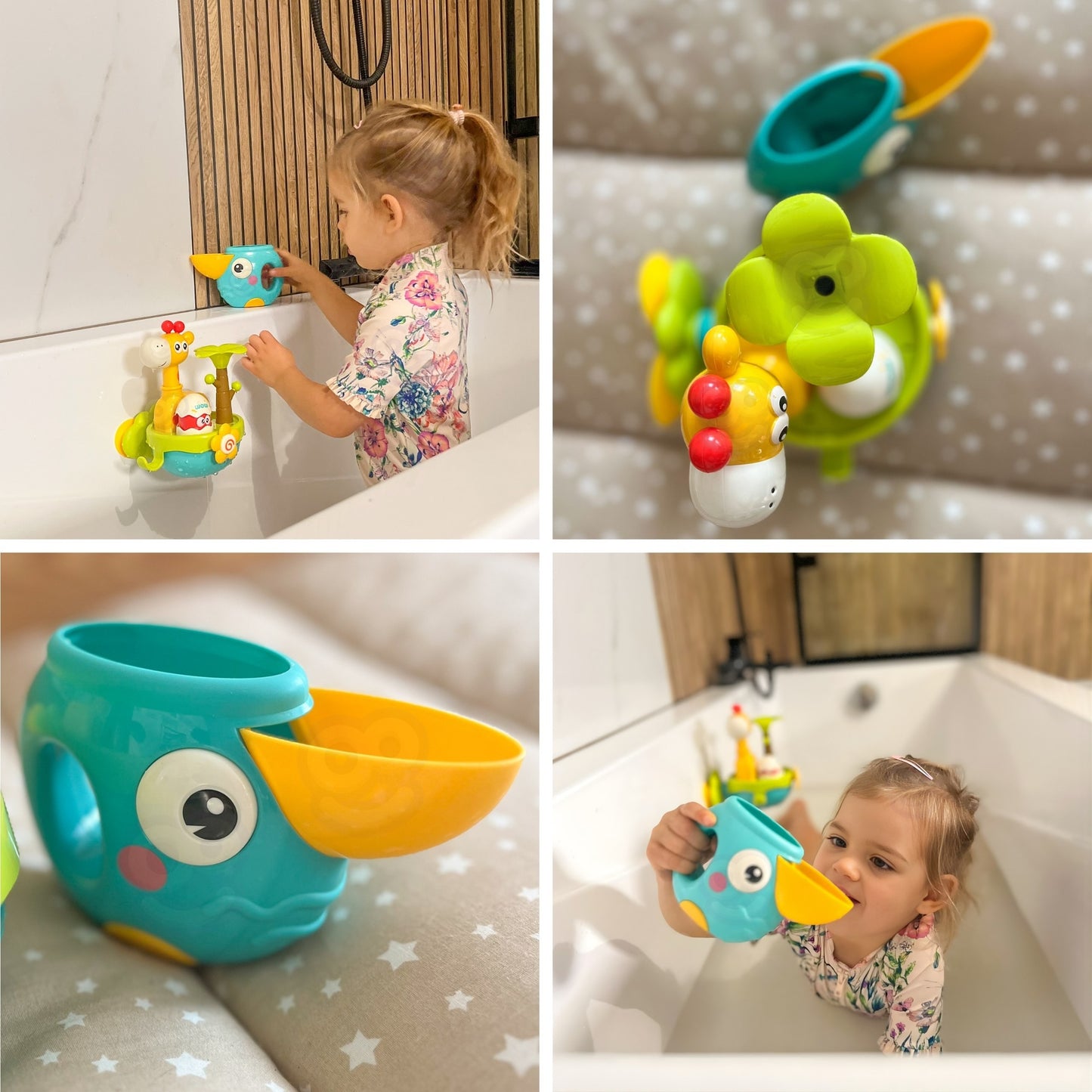 WOOPIE BABY Žirafos vonios žaislas su siurbtuku ir piltuvėliu