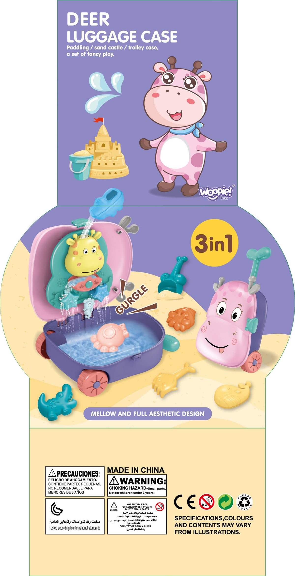 WOOPIE 3in1 smėlio ir vandens rinkinys, elnio lagaminas