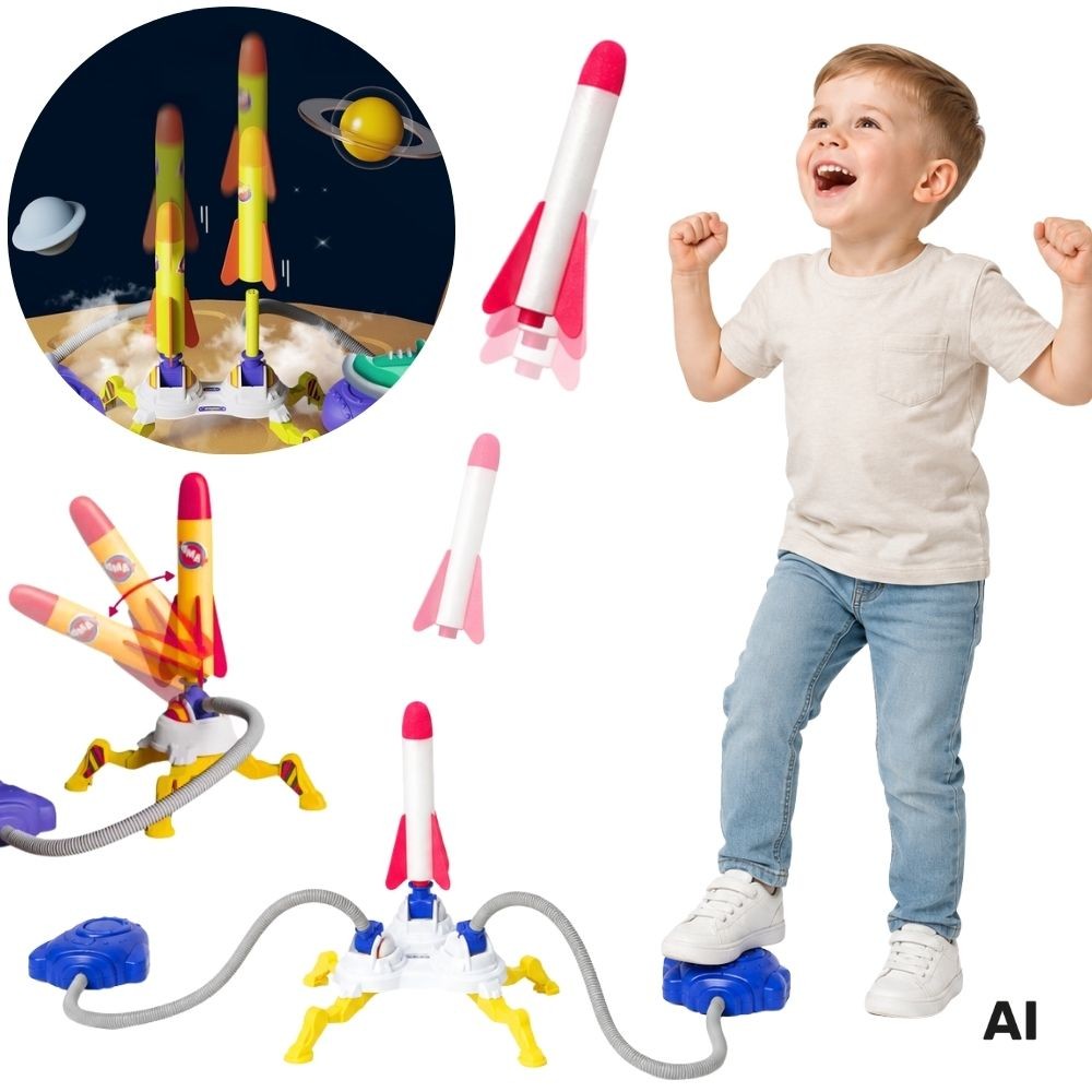 WOOPIE Dvigubas Putplasčio Raketų Paleidiklis, 6 raketos