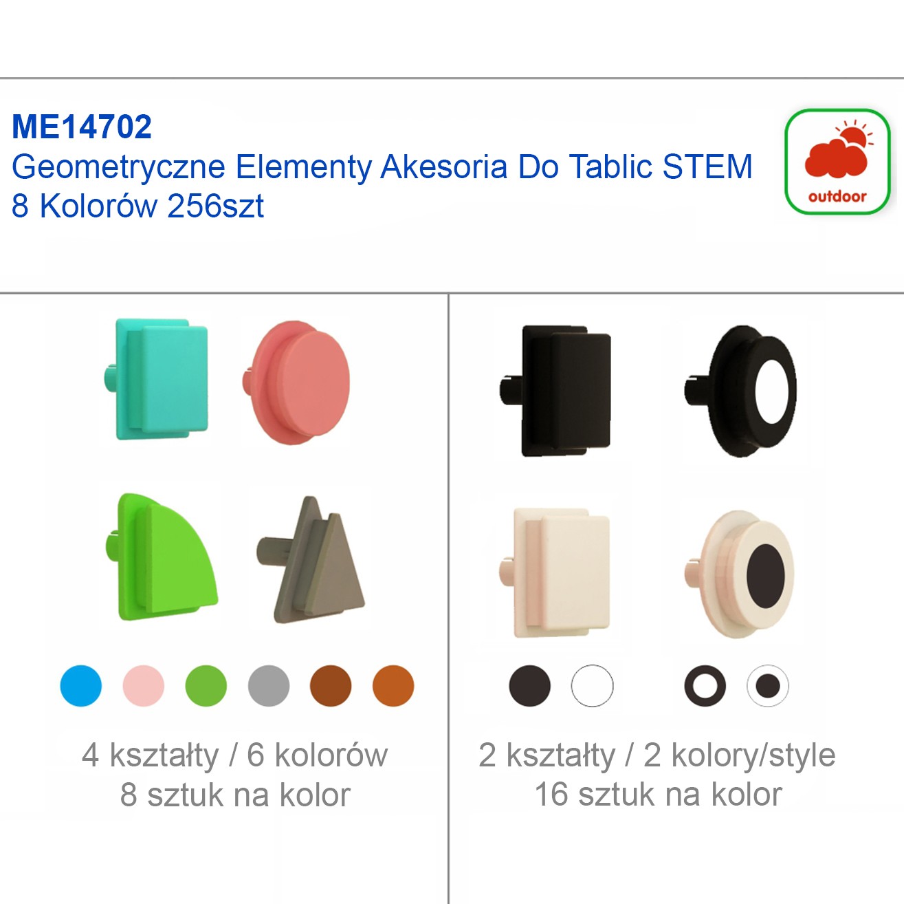 MASTERKIDZ Geometriniai elementai STEM lentai 256 vnt. 8 spalvos