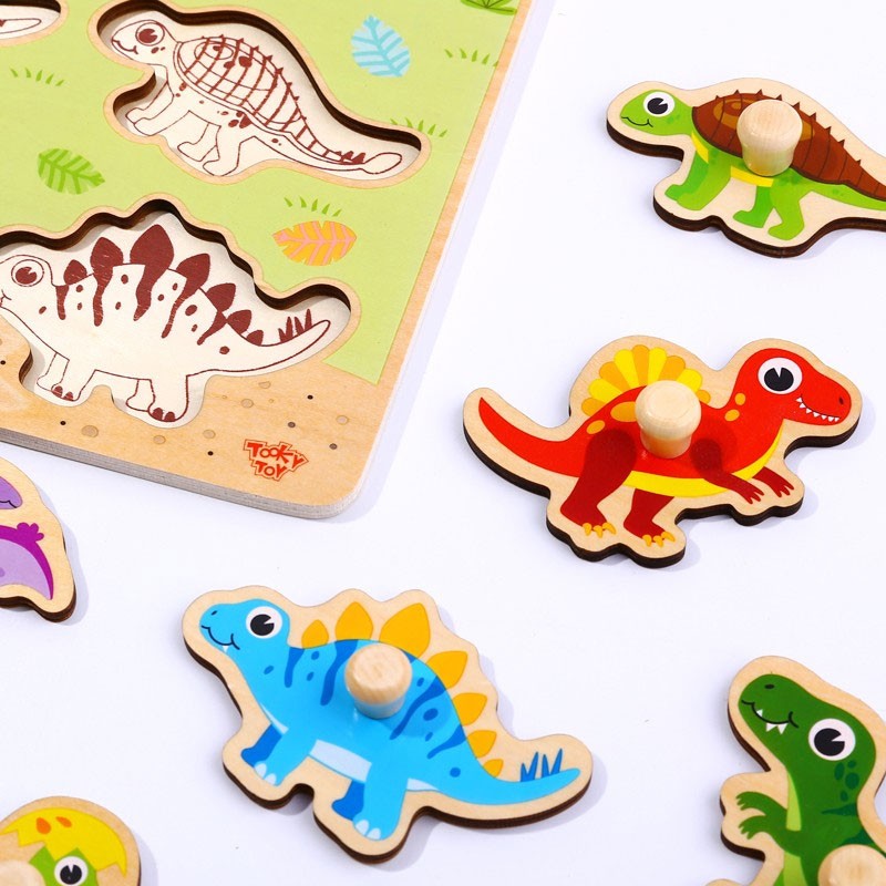 TOOKY TOY Medinė Montessori Dėlionė su Dinozaurais 10 vnt.