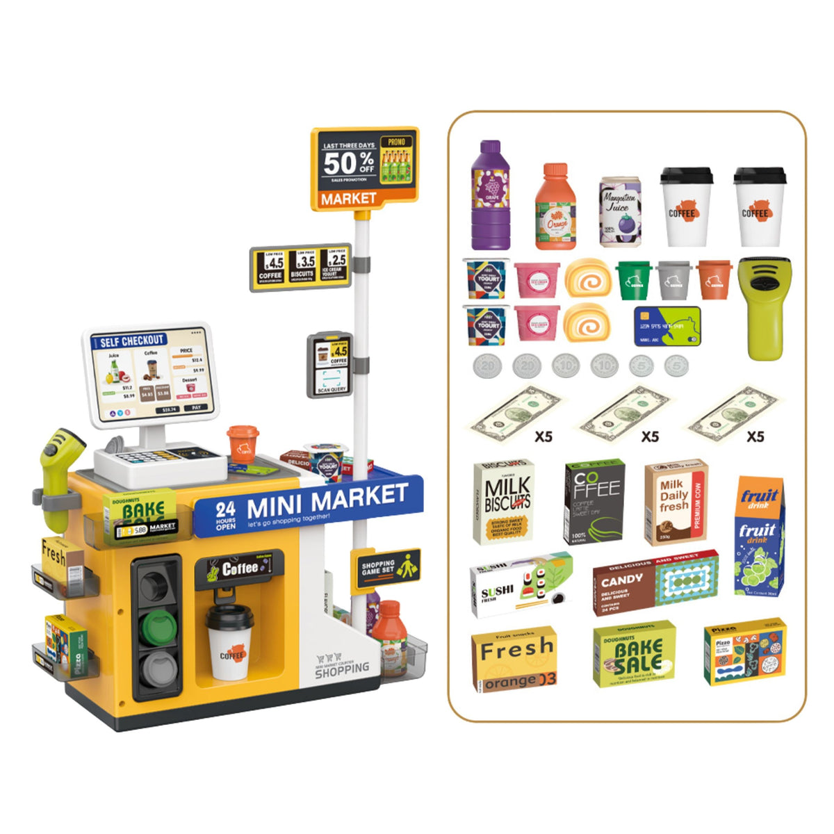 WOOPIE Mini Market Interaktyvi Savitarnos Kasa su Šviesomis ir Garsais