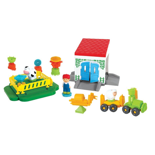 MOCHTOYS „Pin Bricks“ Kaladėlės „Ferma“ (100 elementų + 3 figūrėlės) – vaizdas 2