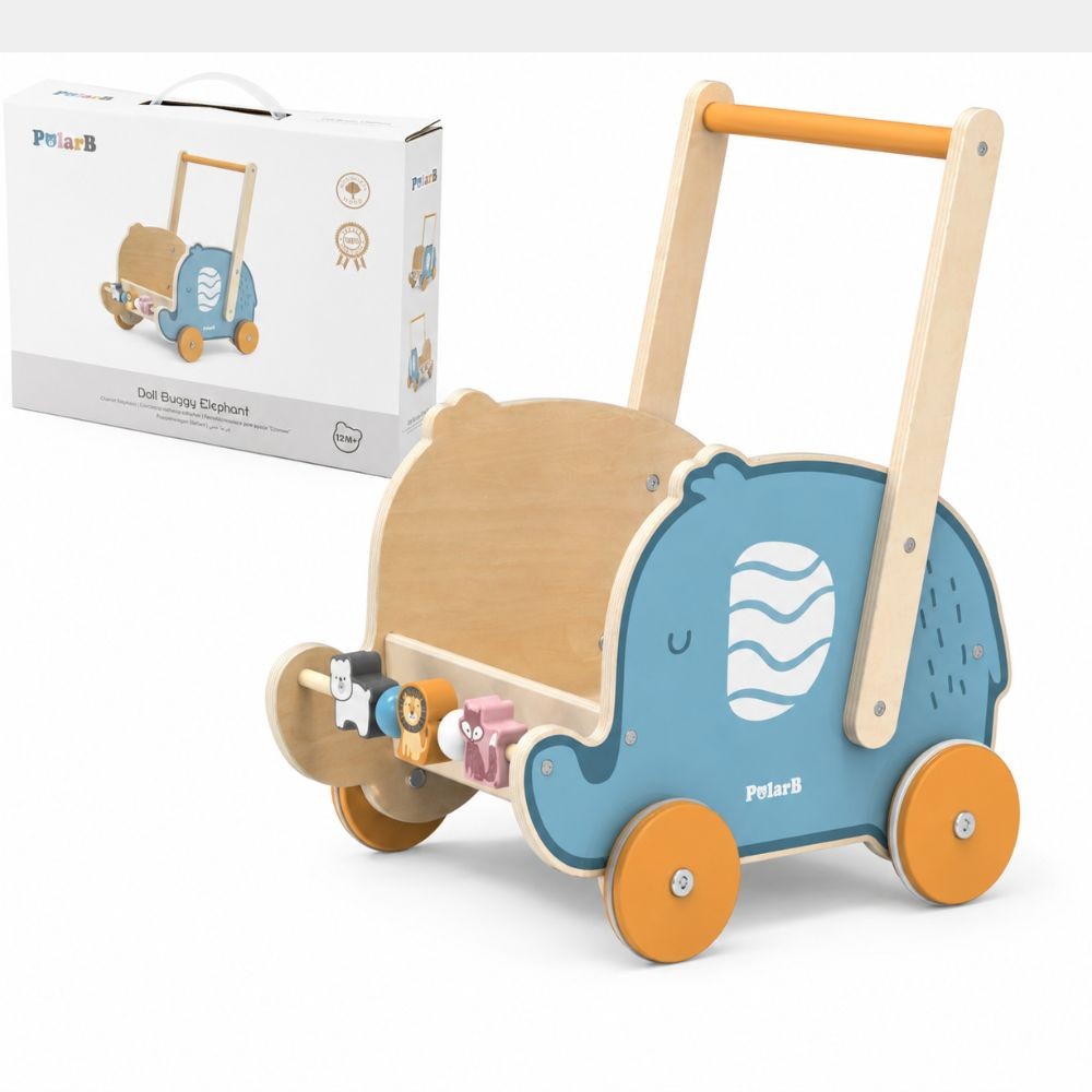 VIGA PolarB Medinis 2-in-1 Vaikštynė-Vežimėlis Dramblys