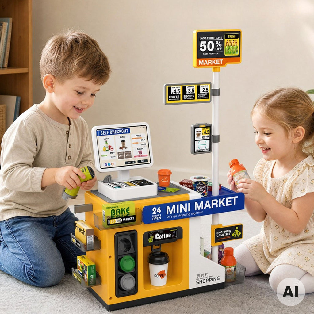 WOOPIE Mini Market Interaktyvi Savitarnos Kasa su Šviesomis ir Garsais