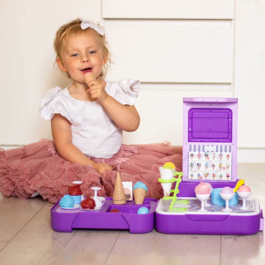 WOOPIE Žaislinė Ledainė 3 in 1 Lagaminas – Virtuvėlė, Parduotuvė, Ledainė, 62 detalės