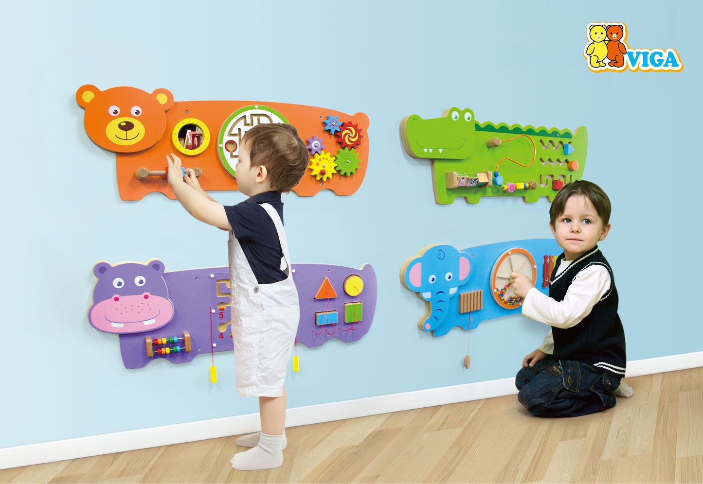 VIGA Medinė sensorinė manipuliacinė lenta Meškiukas (FSC, Montessori) – vaizdas 8