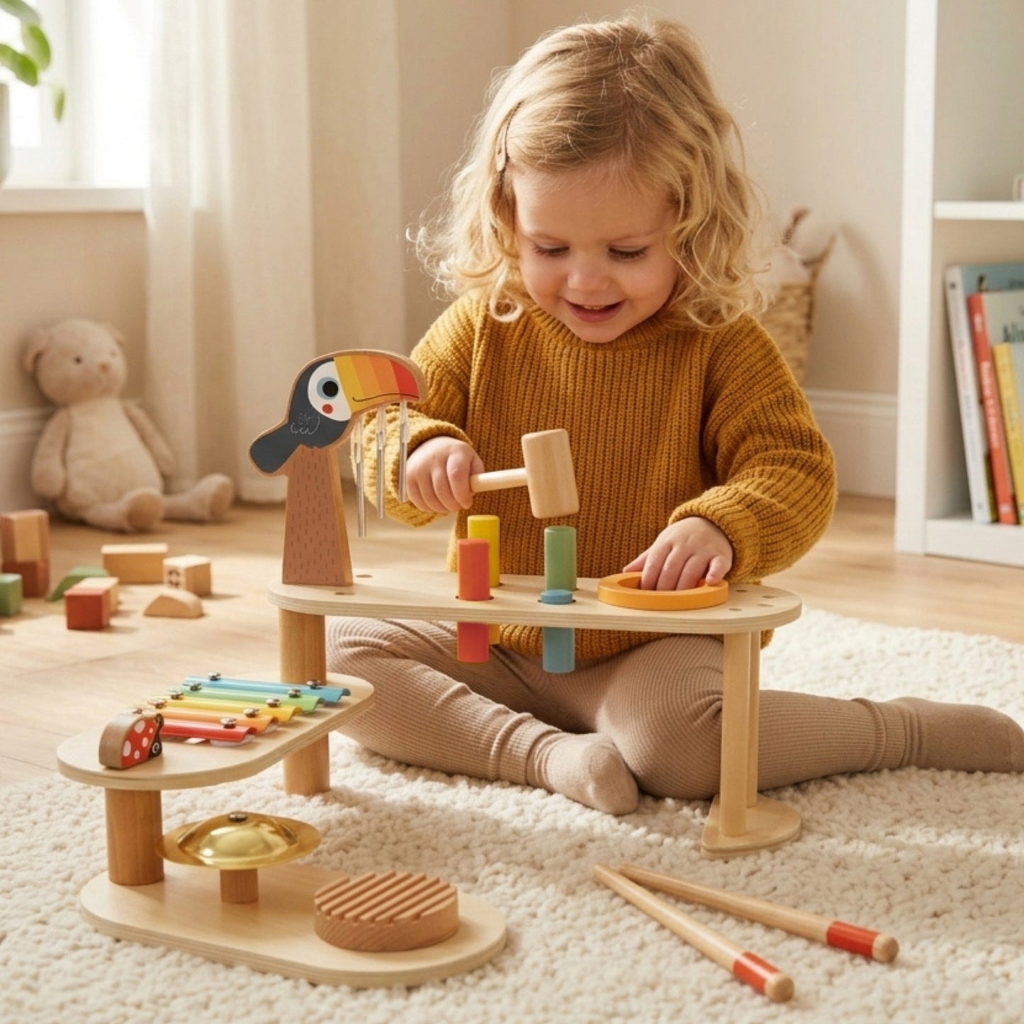TOOKY TOY Medinė Muzikos Stalelė su Tukanu – Lavinamasis Žaislas