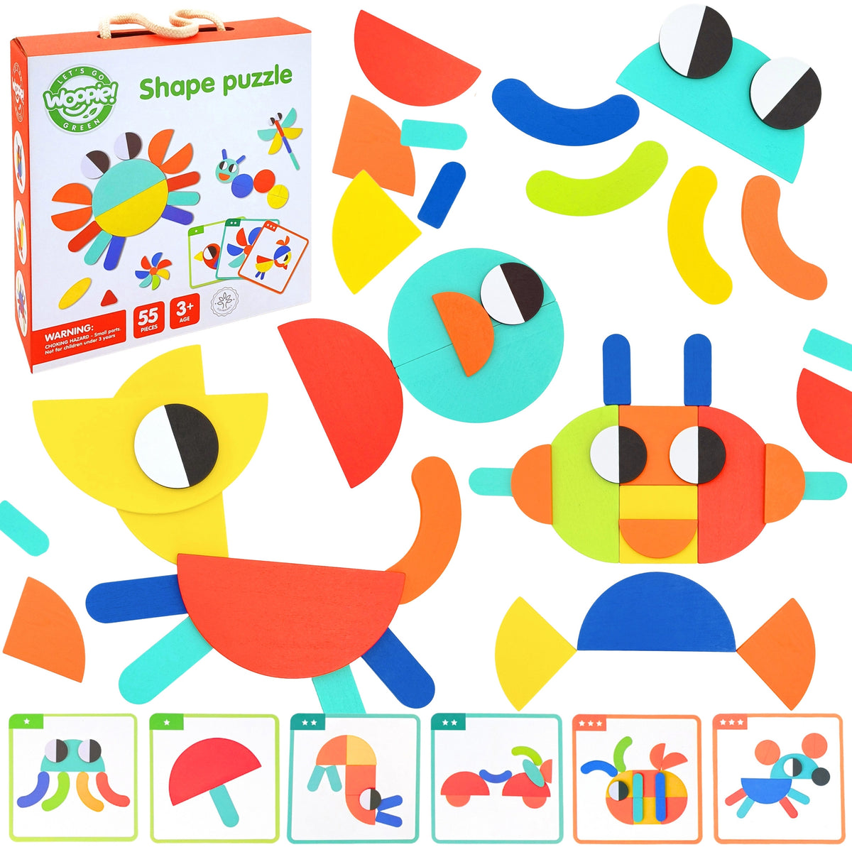 WOOPIE GREEN Medinė Montessori Dėlionė 55 Detalės FSC